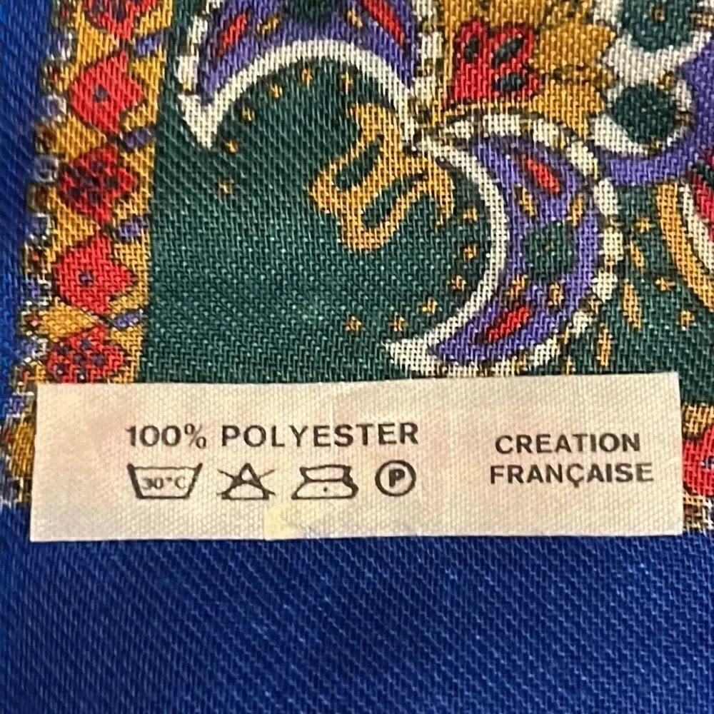 NWOT Creation Francaise Vintage Big Square Royal Blue Floral Scarf Shawl Wrap
